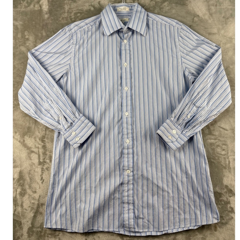 Faconnable Button-Down Mens 16R Dress Shirt Blue White Striped EUC